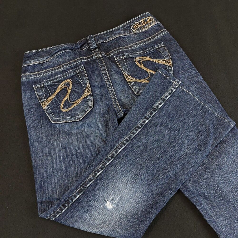 Silver Jeans Frances Bootcut Jeans Womens 27x31 (Fit 30x26.5) Blue Distressed